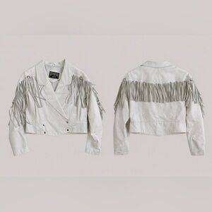 Vintage Outer Bound White Leather Fringe Jacket – Cropped Western Style